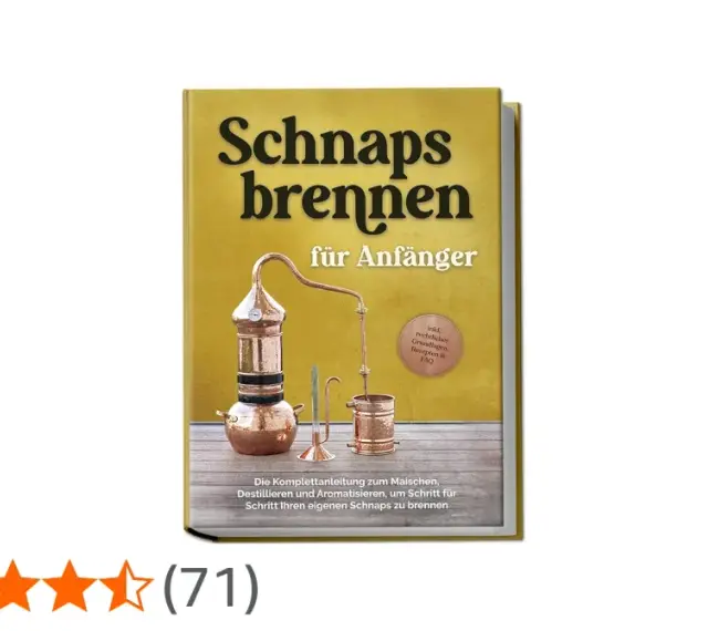 Buchcover "Schnaps brennen für Anfänger" mit Kupfer-Destillierkolben. Enthält Anleitungen und Rezepte zum Schnaps brennen.